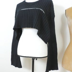 Seek The Label Black Ribbed Cropped Long Sleeve Size Small Sweater